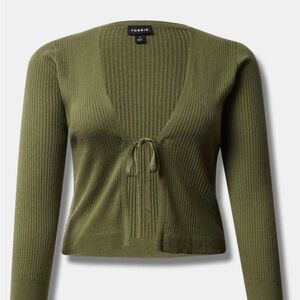 Torrid Tie-Front Ribbed Olive Cardigan